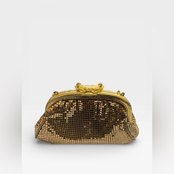 Vintage Whiting & Davis Gold Metal Mesh Evening Bag Clutch w/Rhinestone Clasp - Picture 8 of 10
